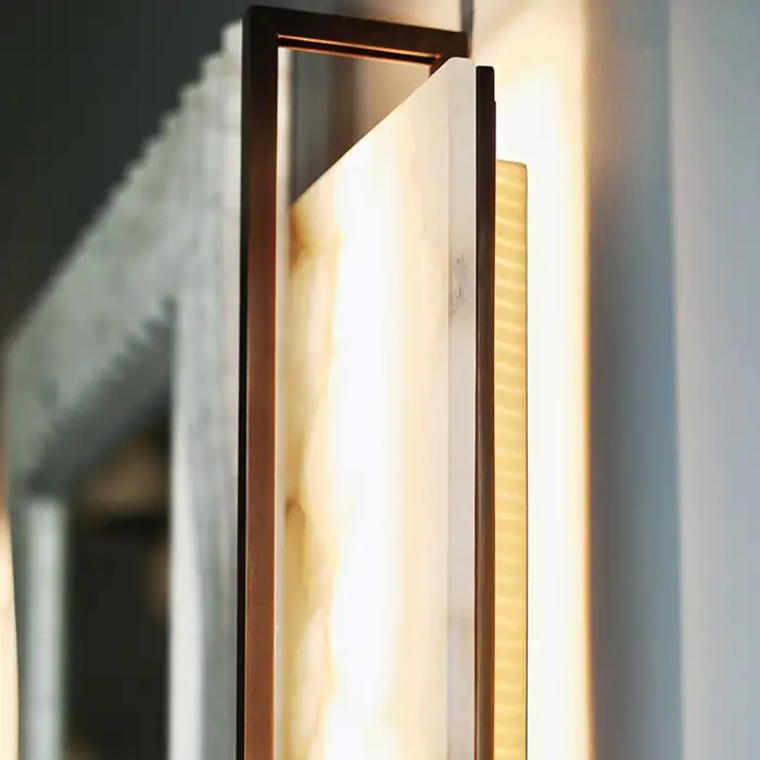 Tile Alabaster and Bronze Rectangular Sconce - Image 4