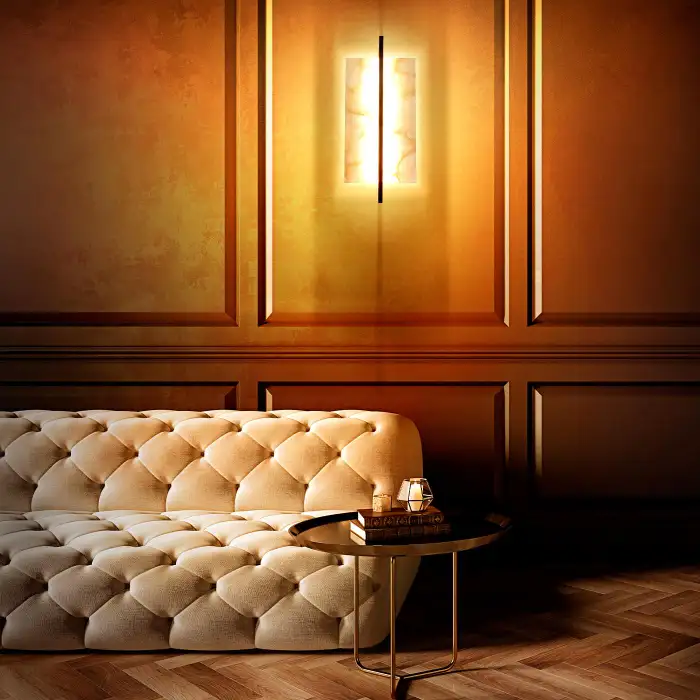 Tile Alabaster and Bronze Rectangular Sconce - Image 5