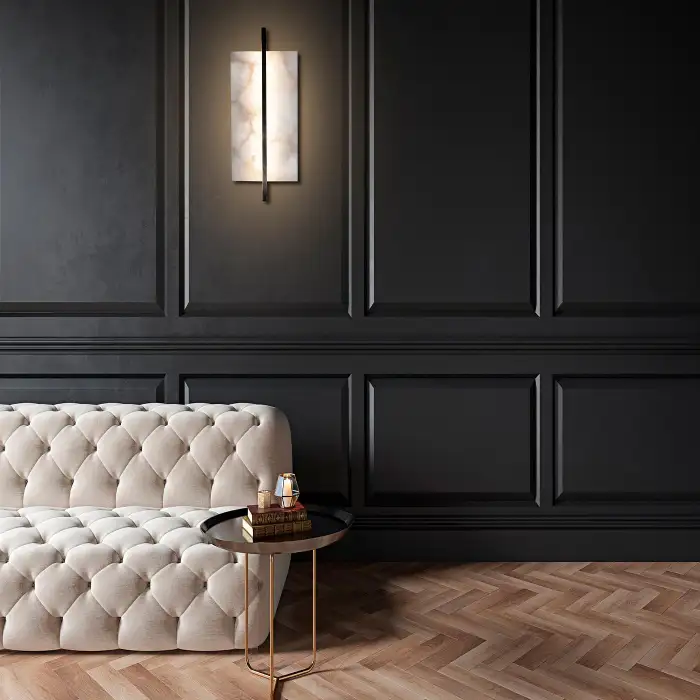Tile Alabaster and Bronze Rectangular Sconce - Image 6