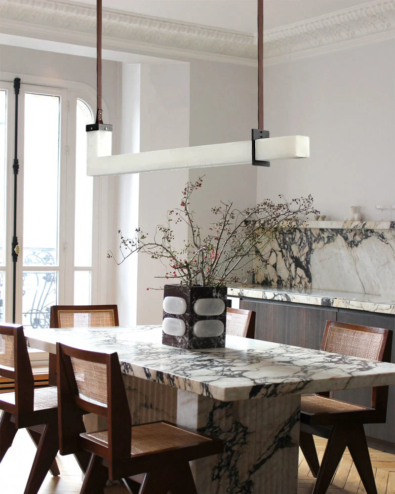 Up & Down Lighting Linear Brown Leather Alabaster Linear Pendant Lights Long 39“ 47” - Image 5