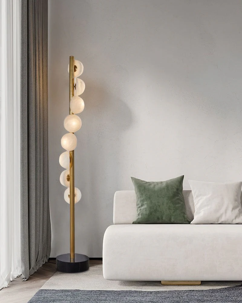 Vertical Antique Alabaster Globes in semi-flush fixtures Standing Marble Floor lamp - Image 10