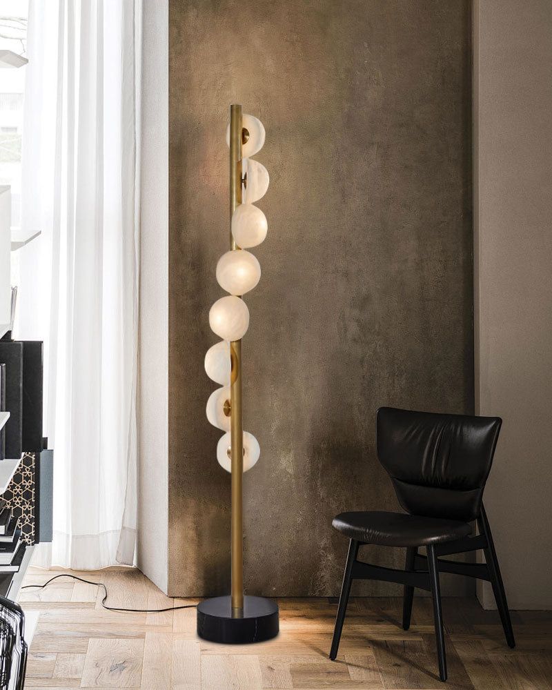 Vertical Antique Alabaster Globes in semi-flush fixtures Standing Marble Floor lamp - Image 2