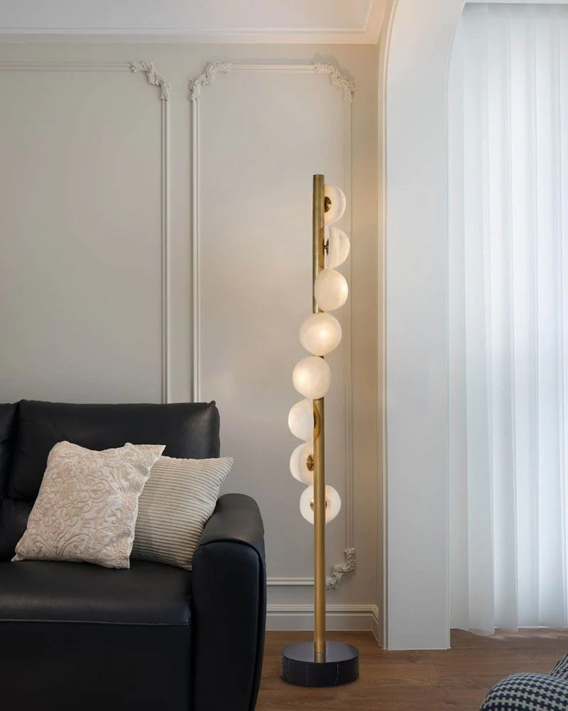 Vertical Antique Alabaster Globes in semi-flush fixtures Standing Marble Floor lamp - Image 3