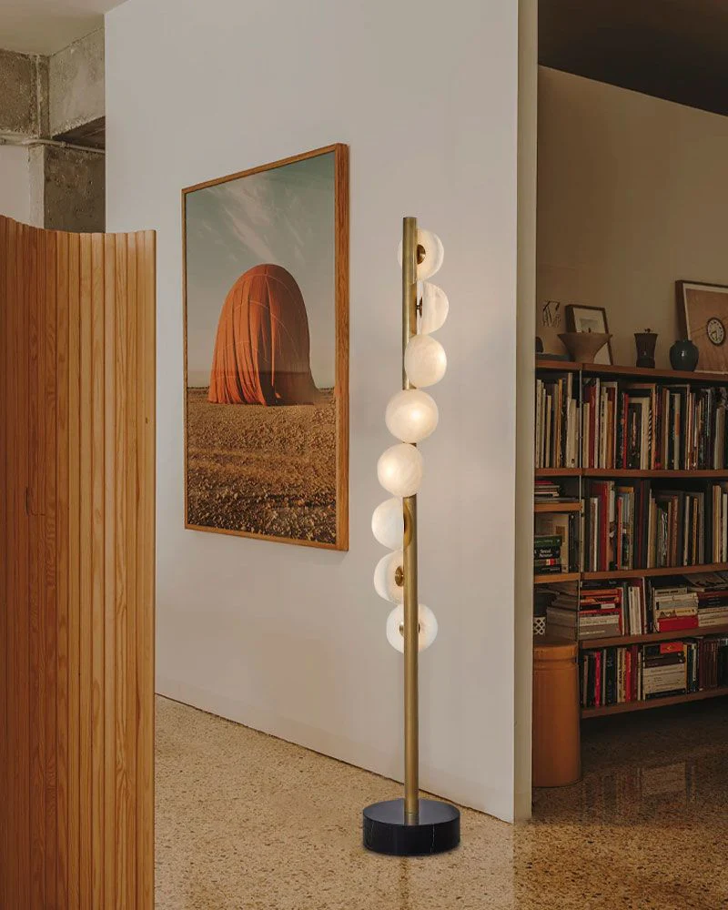 Vertical Antique Alabaster Globes in semi-flush fixtures Standing Marble Floor lamp - Image 4