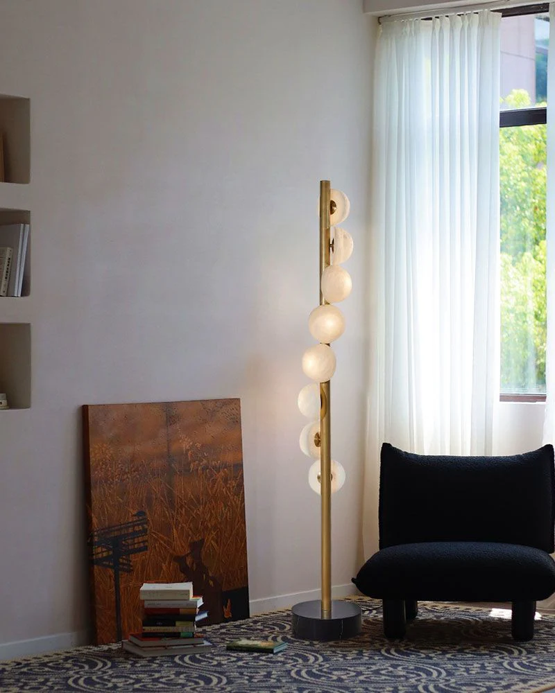 Vertical Antique Alabaster Globes in semi-flush fixtures Standing Marble Floor lamp - Image 5