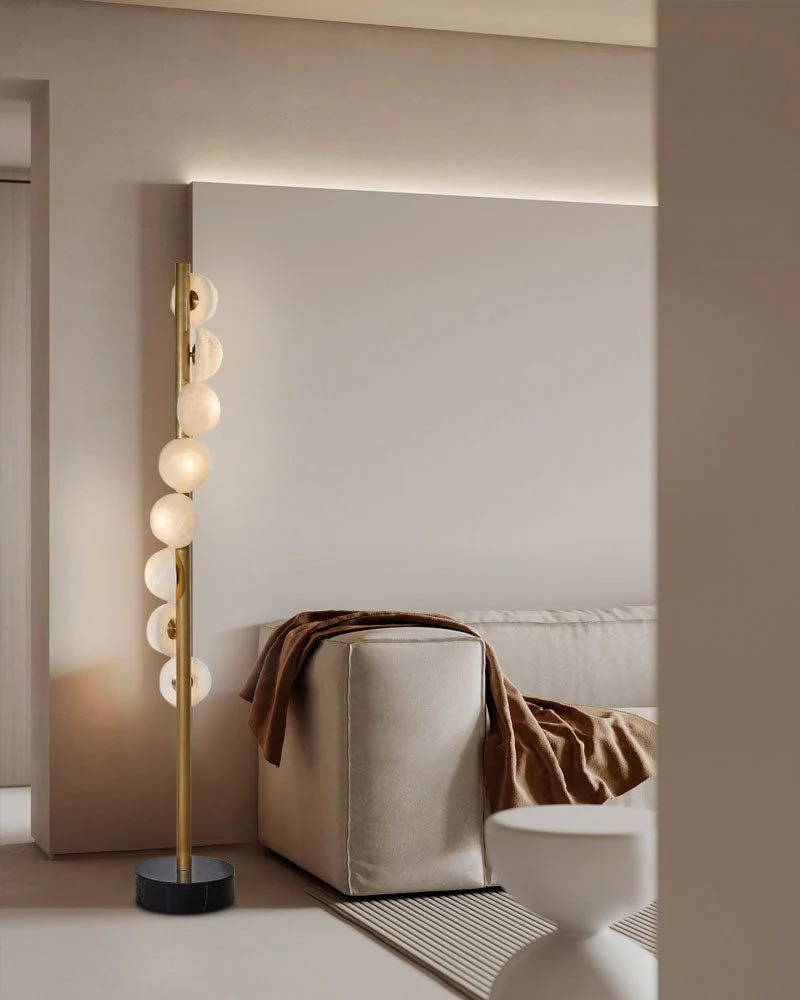 Vertical Antique Alabaster Globes in semi-flush fixtures Standing Marble Floor lamp - Image 7