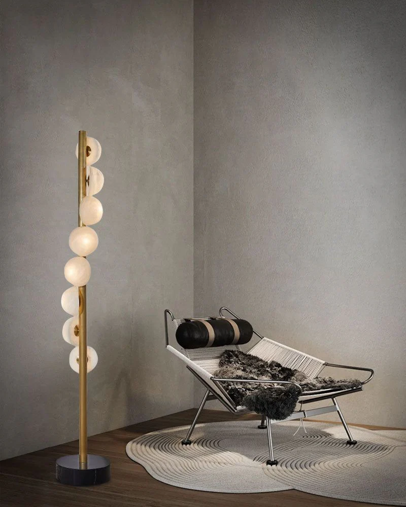 Vertical Antique Alabaster Globes in semi-flush fixtures Standing Marble Floor lamp - Image 8