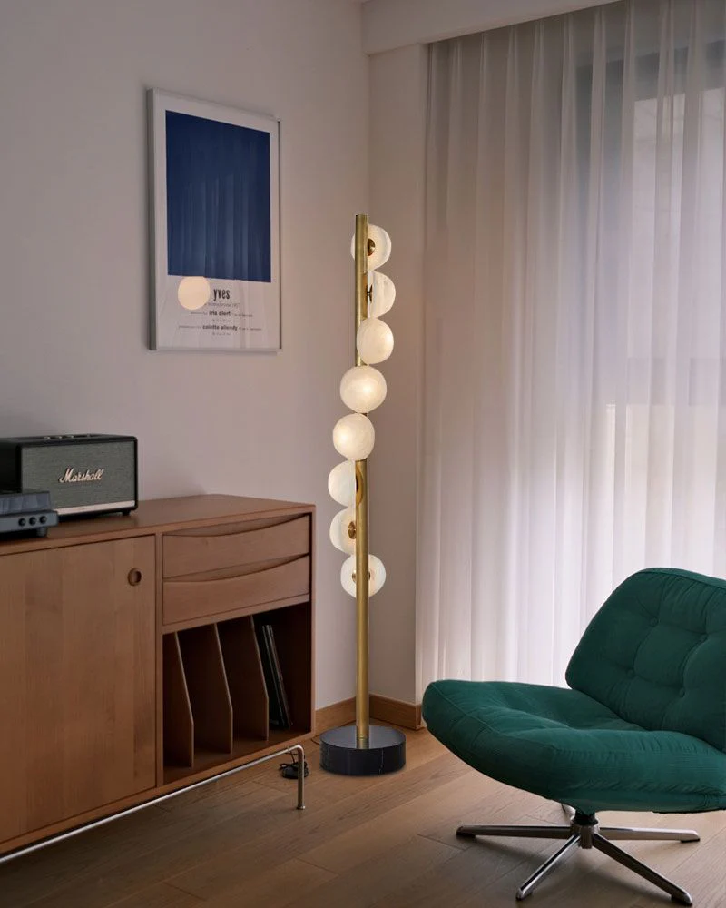 Vertical Antique Alabaster Globes in semi-flush fixtures Standing Marble Floor lamp - Image 9