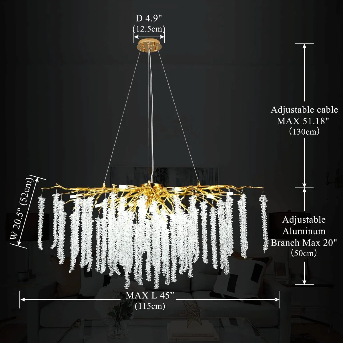 Vinery Tree Branch Crystal Chandelier L45" - Image 3