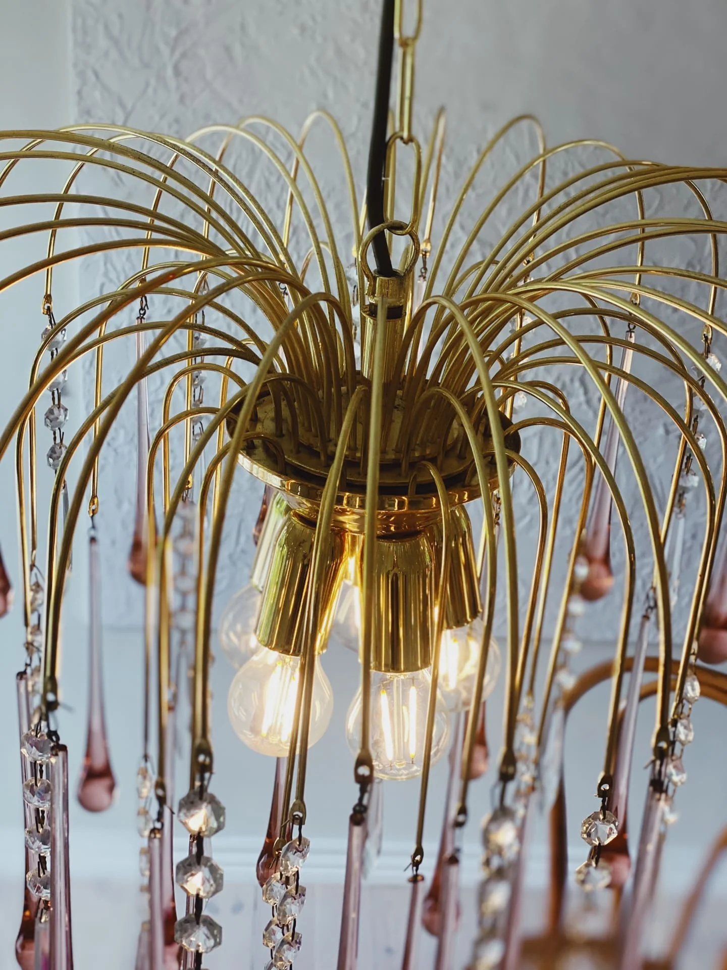 Vintage – Murano Teardrops Chandelier – 70s – Pink prisms - Image 14