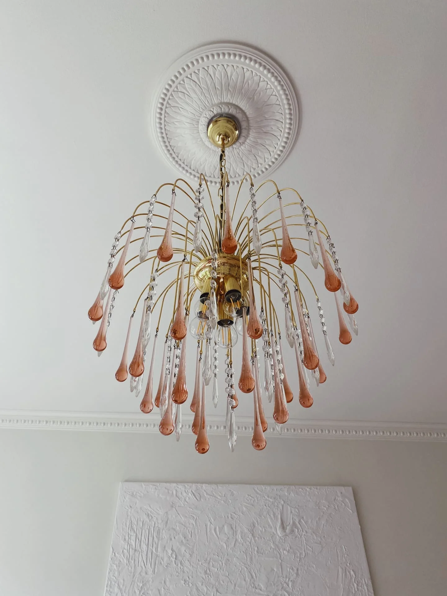 Vintage – Murano Teardrops Chandelier – 70s – Pink prisms - Image 2