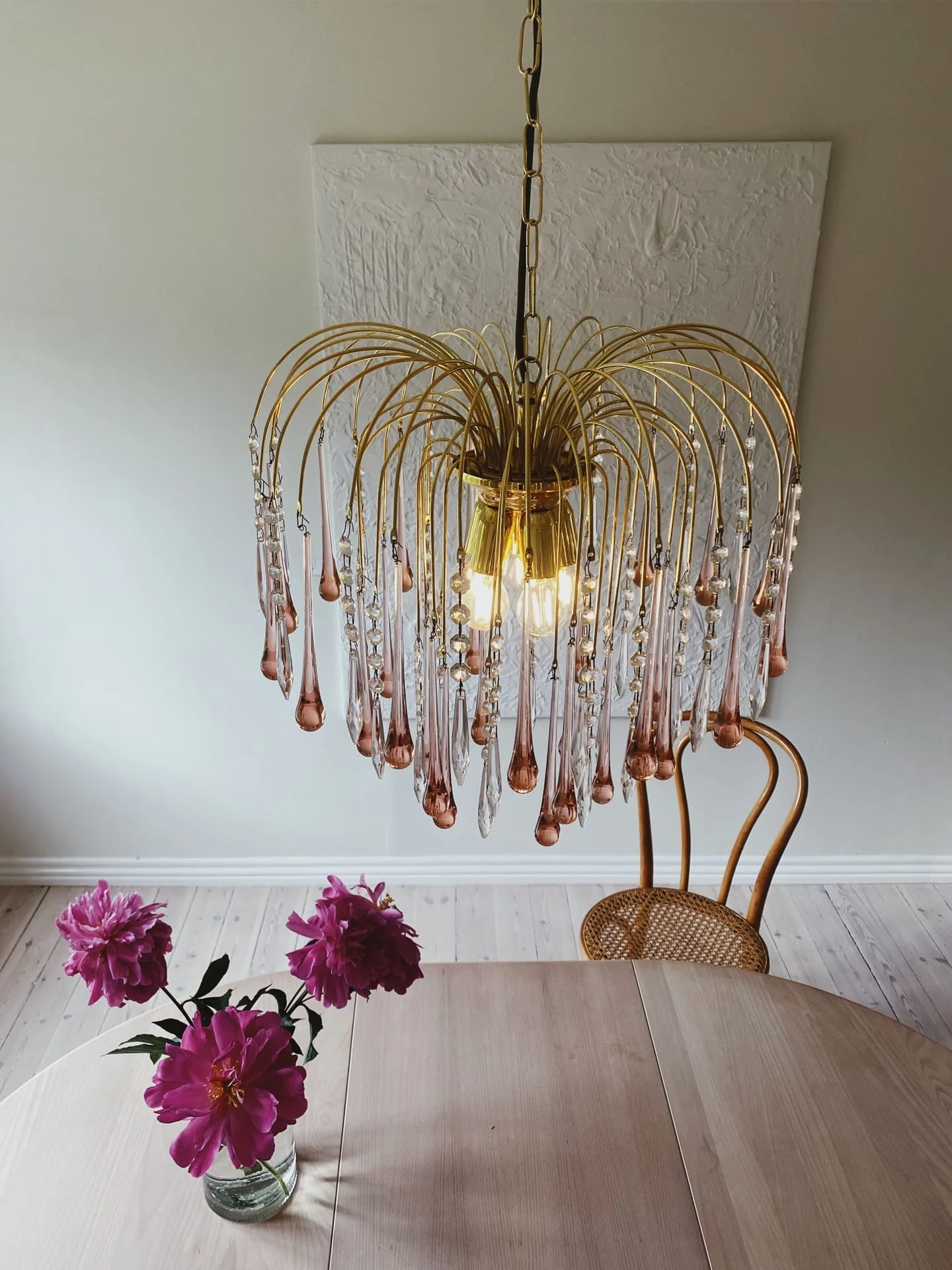 Vintage – Murano Teardrops Chandelier – 70s – Pink prisms - Image 3