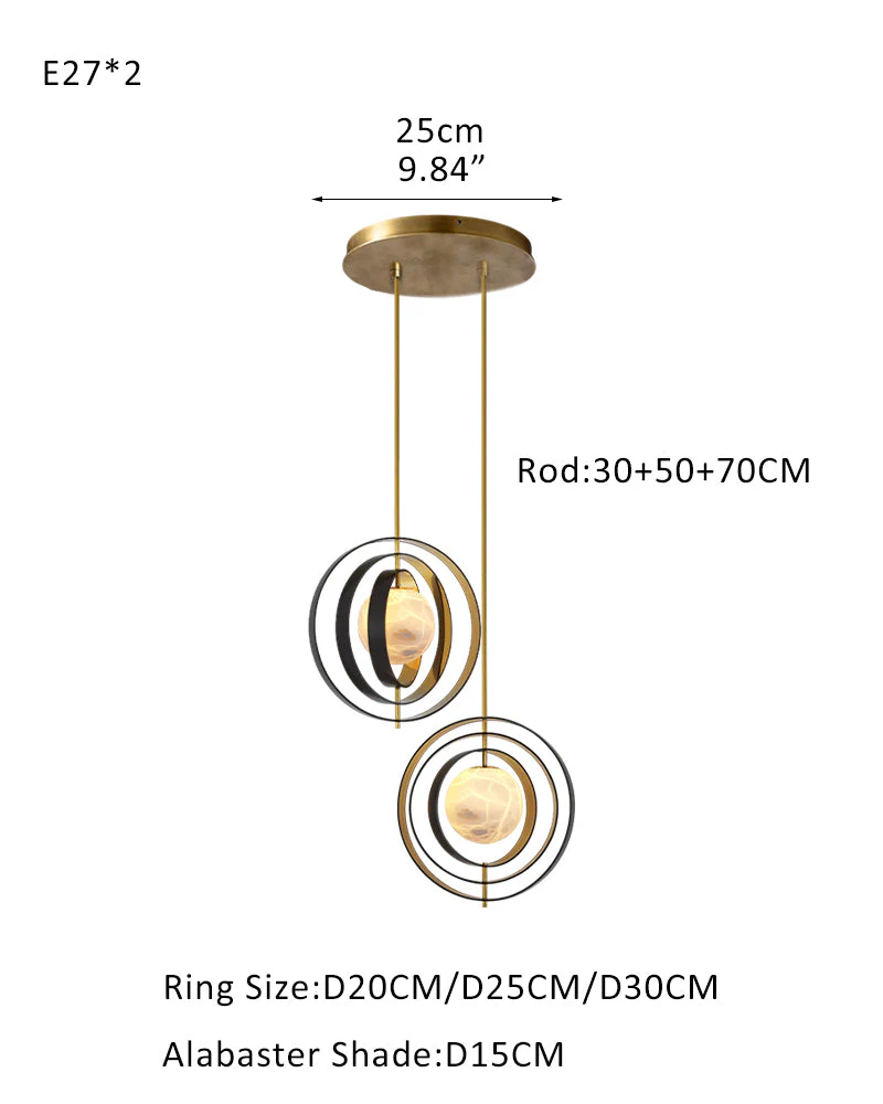 White Alabaster Round Ceiling Pendant Lamp - Gold & Bronze Rotatable Ring - Image 14