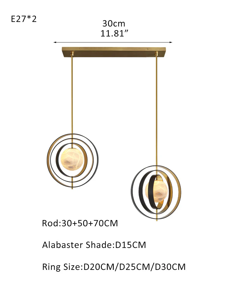 White Alabaster Round Ceiling Pendant Lamp - Gold & Bronze Rotatable Ring - Image 15