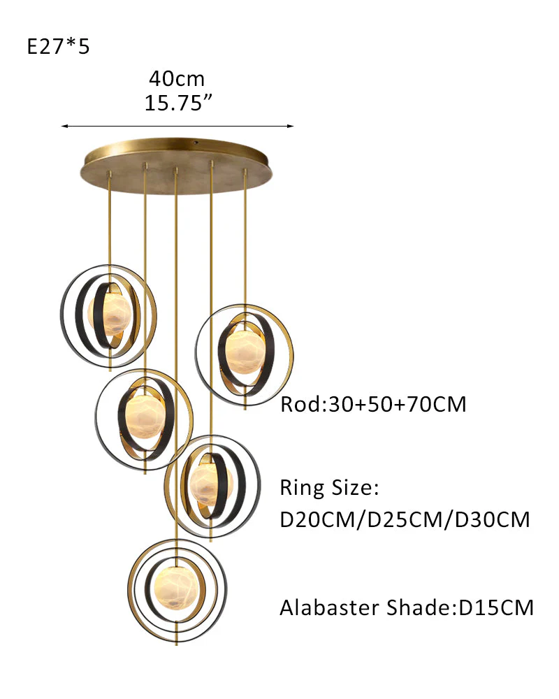 White Alabaster Round Ceiling Pendant Lamp - Gold & Bronze Rotatable Ring - Image 18