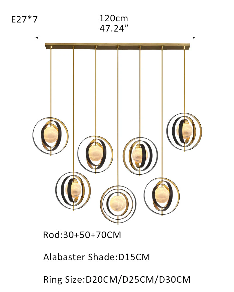 White Alabaster Round Ceiling Pendant Lamp - Gold & Bronze Rotatable Ring - Image 21