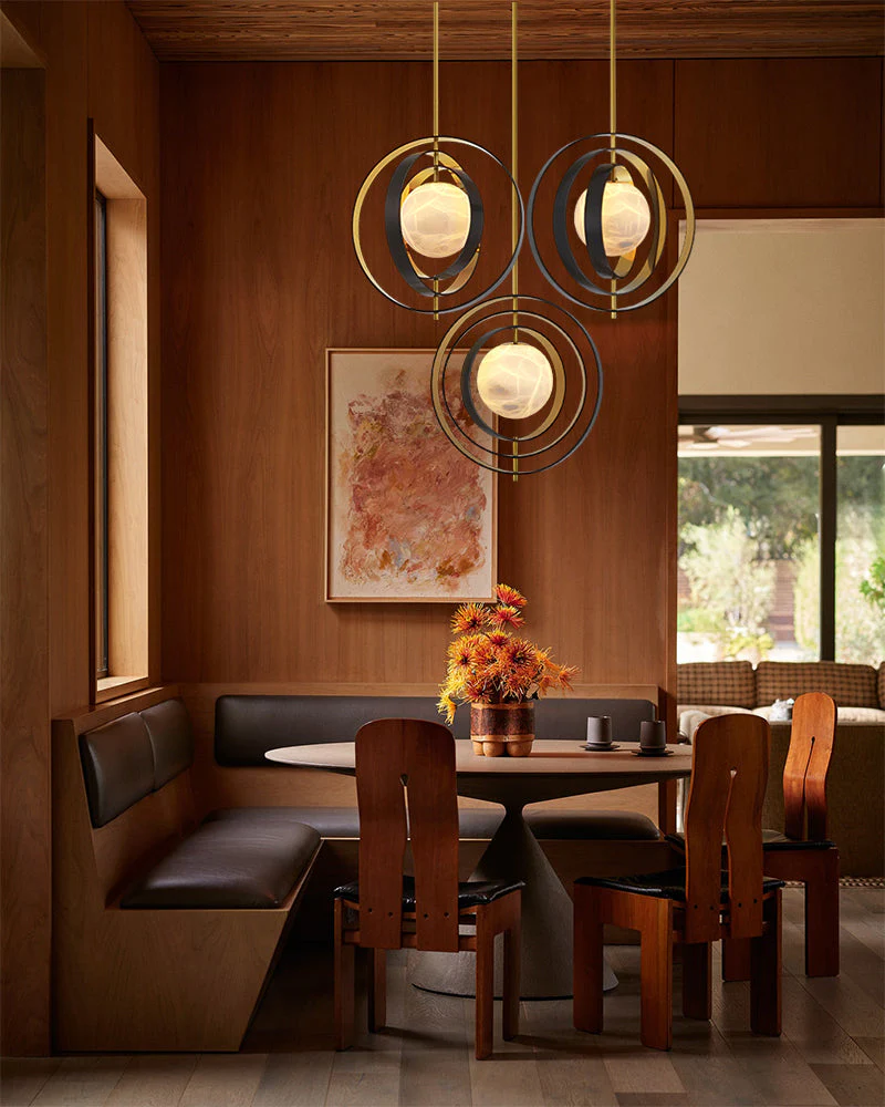 White Alabaster Round Ceiling Pendant Lamp - Gold & Bronze Rotatable Ring - Image 3