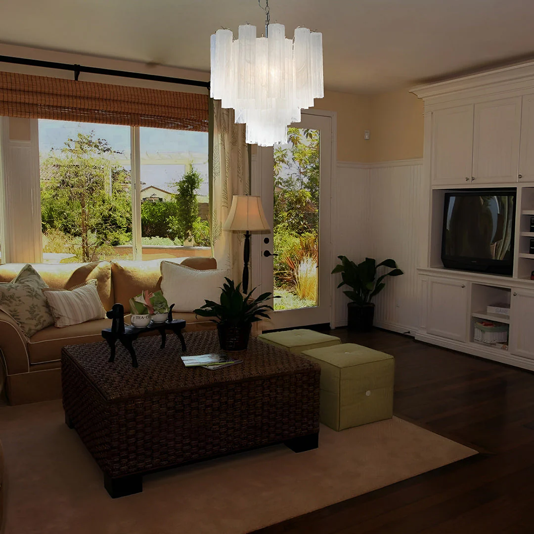 White Glass Tube Chandelier - Image 4