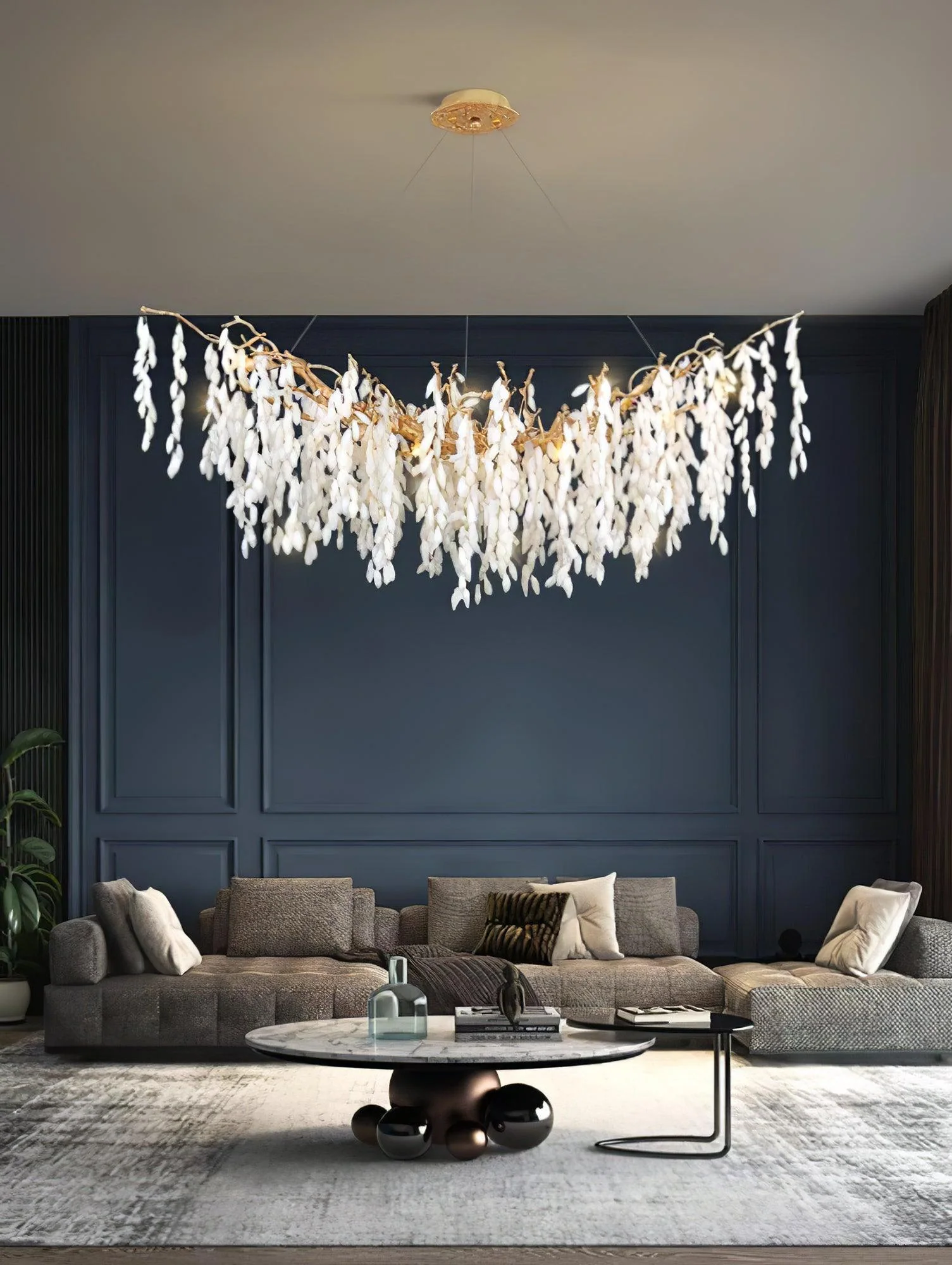 White Jade Branch Brass Chandelier - Image 10