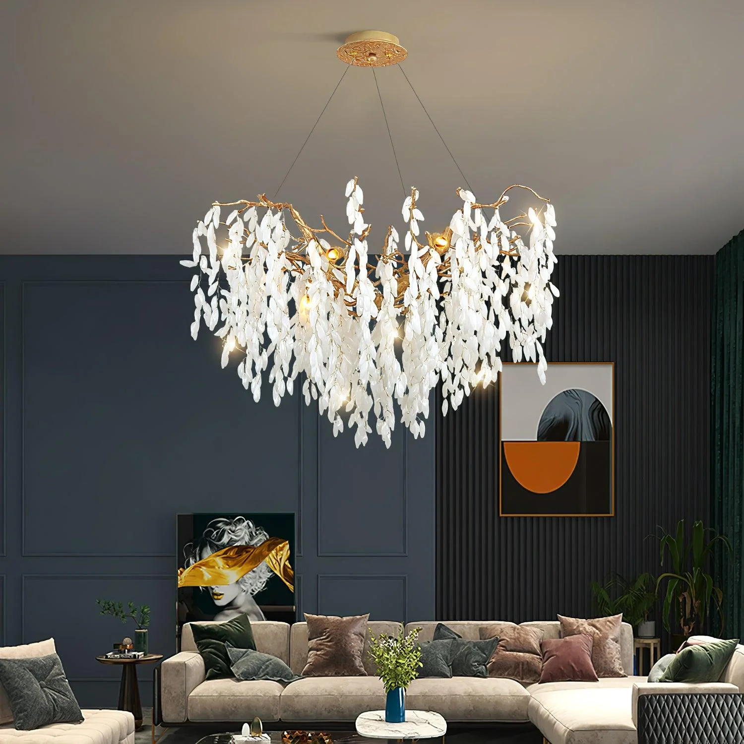 White Jade Branch Brass Chandelier - Image 24