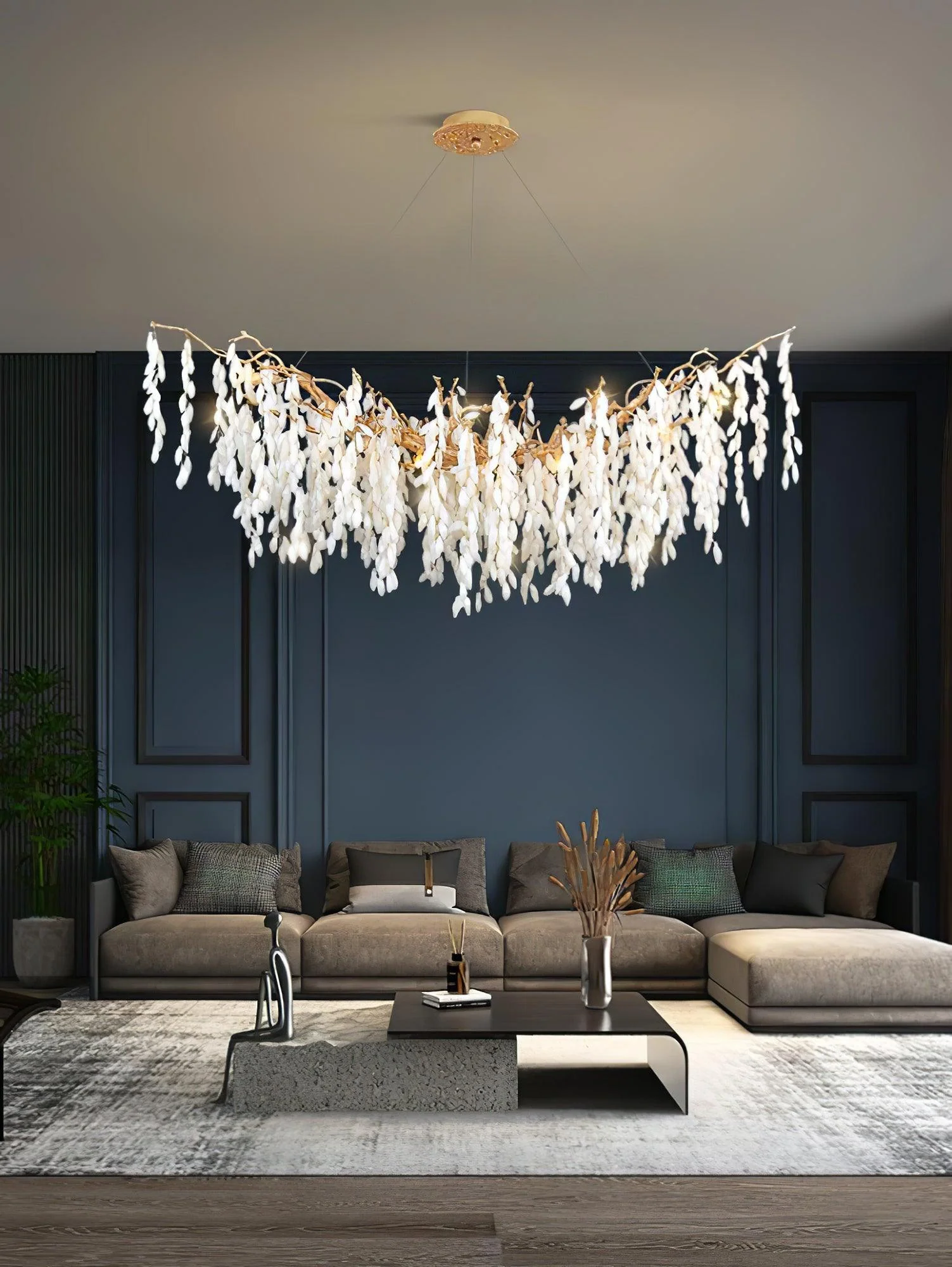White Jade Branch Brass Chandelier - Image 5