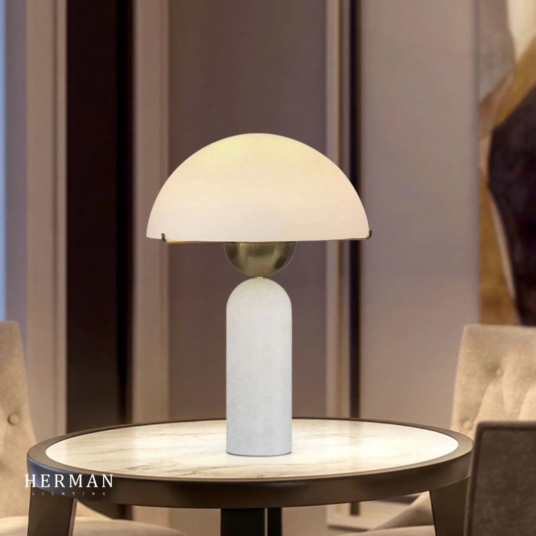 G9 Alabaster white marble table lamp Dia 12" - Image 11