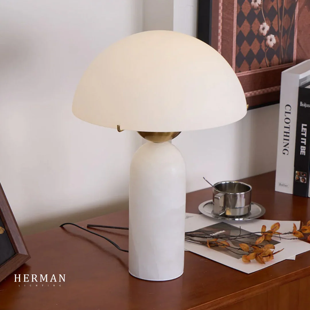 G9 Alabaster white marble table lamp Dia 12" - Image 12
