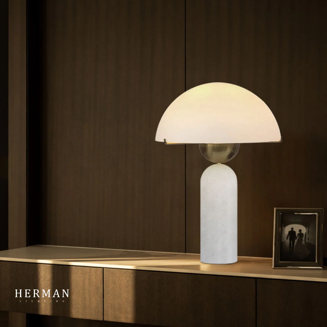 G9 Alabaster white marble table lamp Dia 12" - Image 13