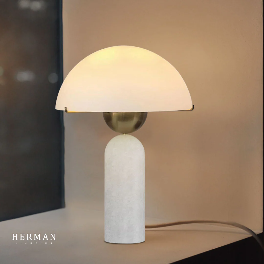 G9 Alabaster white marble table lamp Dia 12" - Image 4