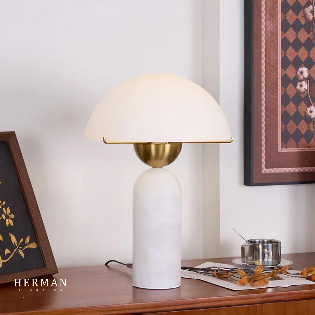 G9 Alabaster white marble table lamp Dia 12" - Image 5