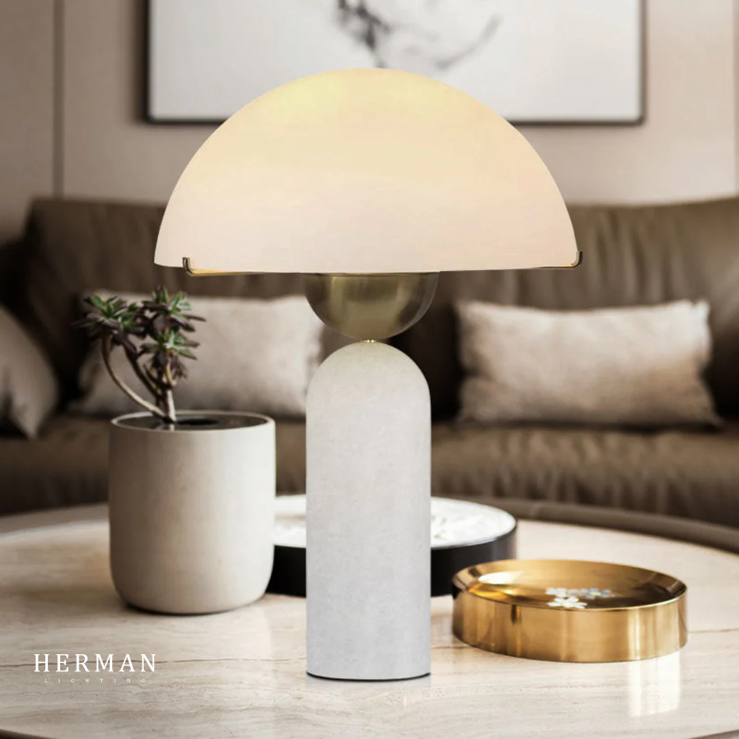 G9 Alabaster white marble table lamp Dia 12" - Image 7