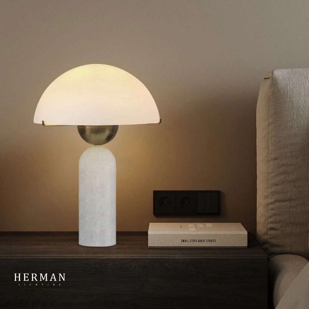 G9 Alabaster white marble table lamp Dia 12" - Image 8