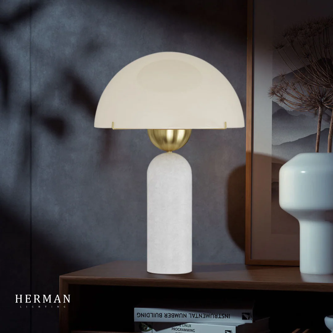 G9 Alabaster white marble table lamp Dia 12" - Image 9