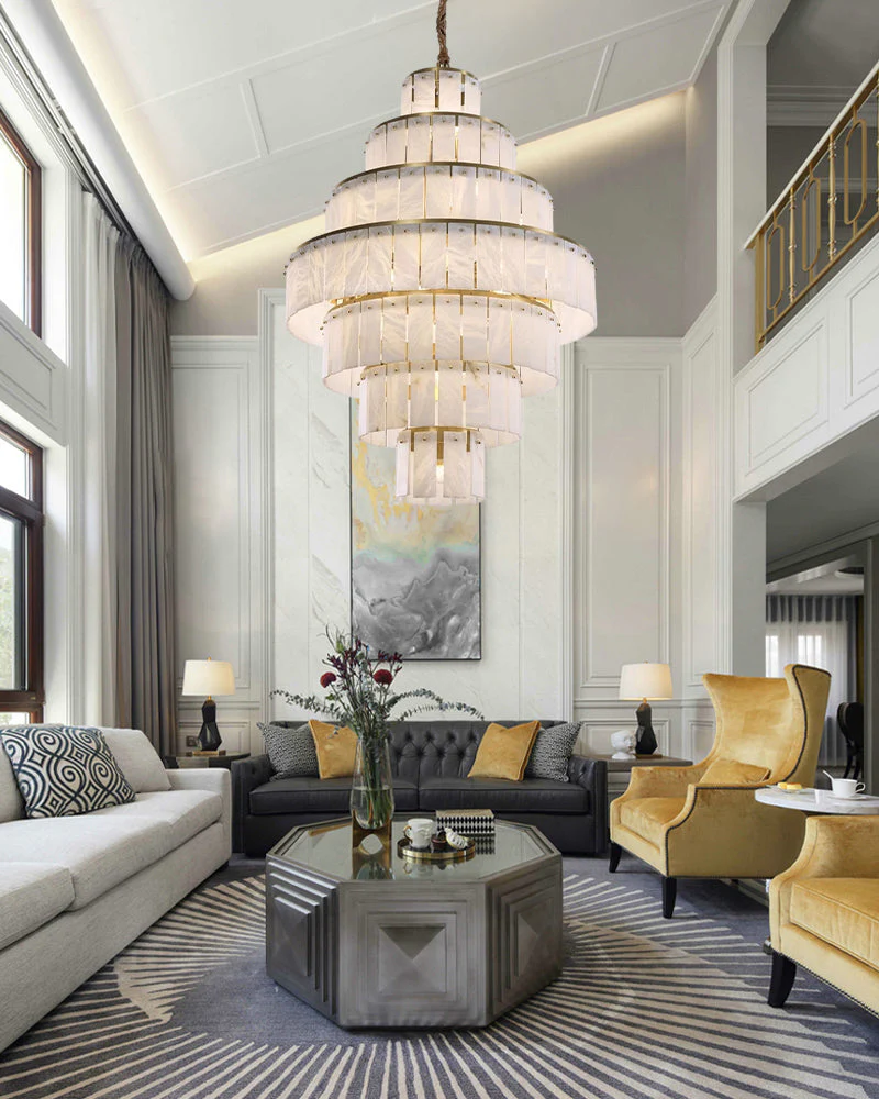 Giant Tiered Alabaster Foyer Chandelier - Image 5