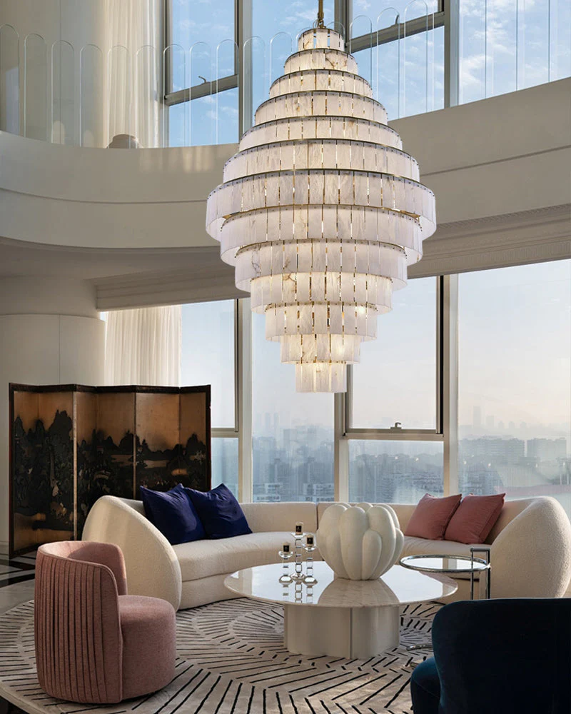 Giant Tiered Alabaster Foyer Chandelier - Image 6