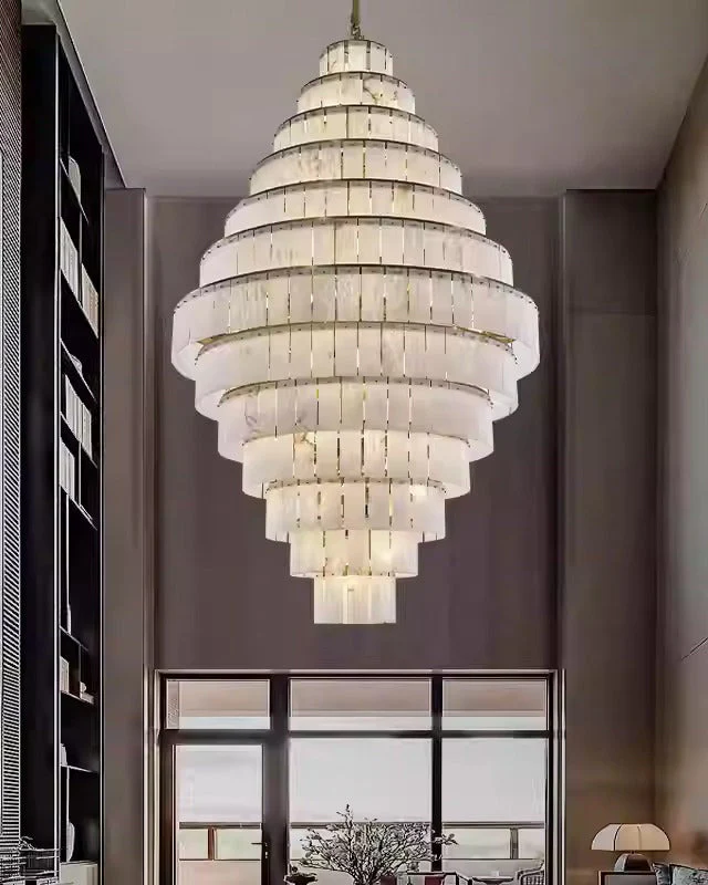 Giant Tiered Alabaster Foyer Chandelier - Image 8